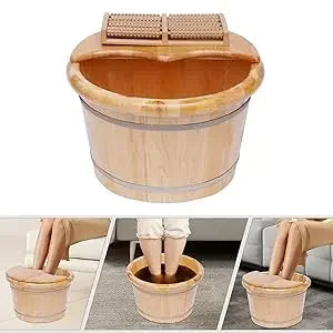 Wooden Foot Tub with Massager & Lid