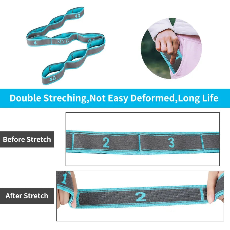 Elastic Yoga Stretching Strap with Loops – Flexibility Band