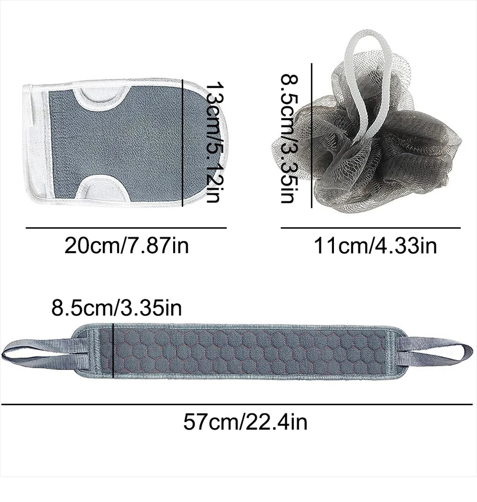 3Pcs Body Scrubber Set – Back Scrubber & Bath Tools