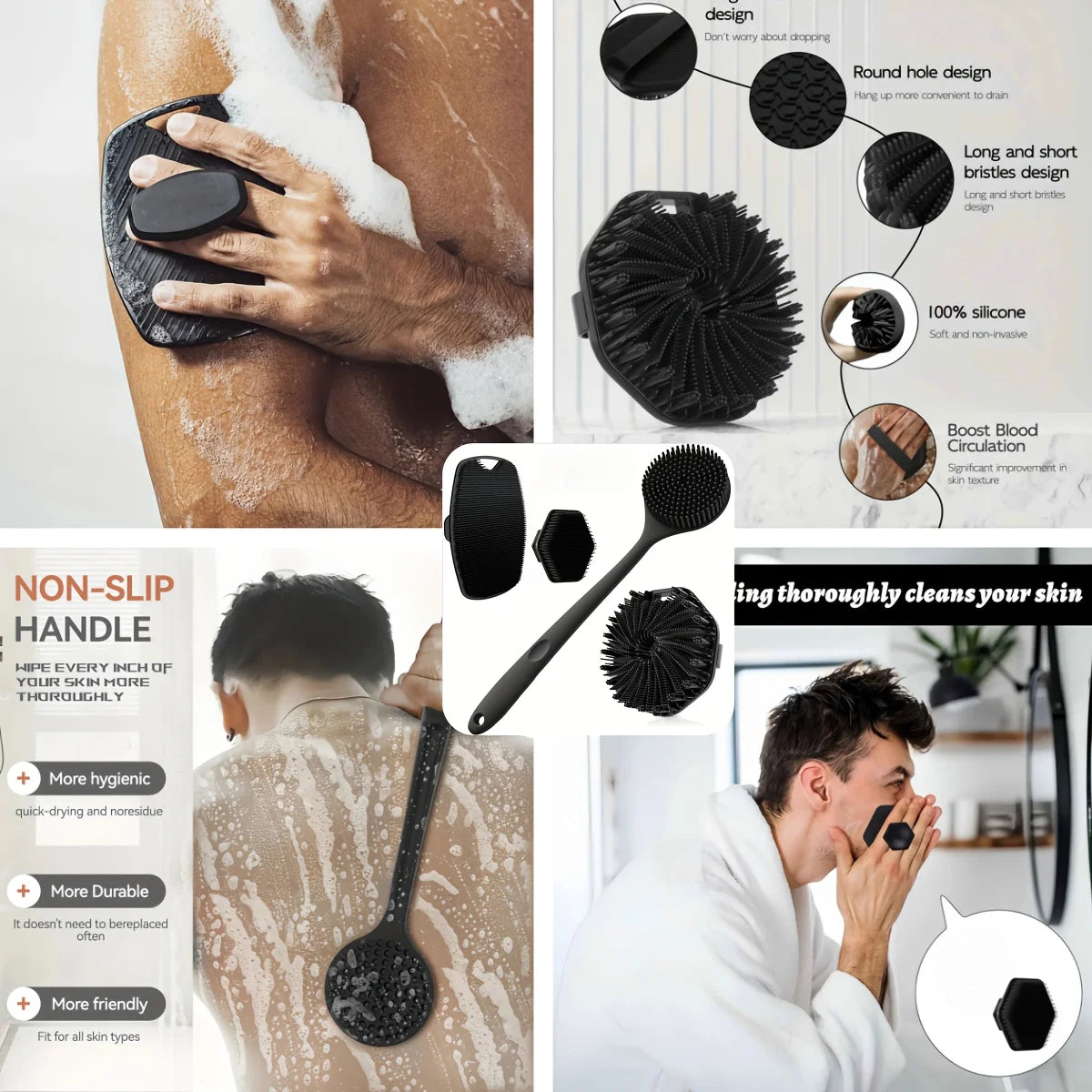 4Pcs Silicone Bath Brush Set – Soft & Non-Slip