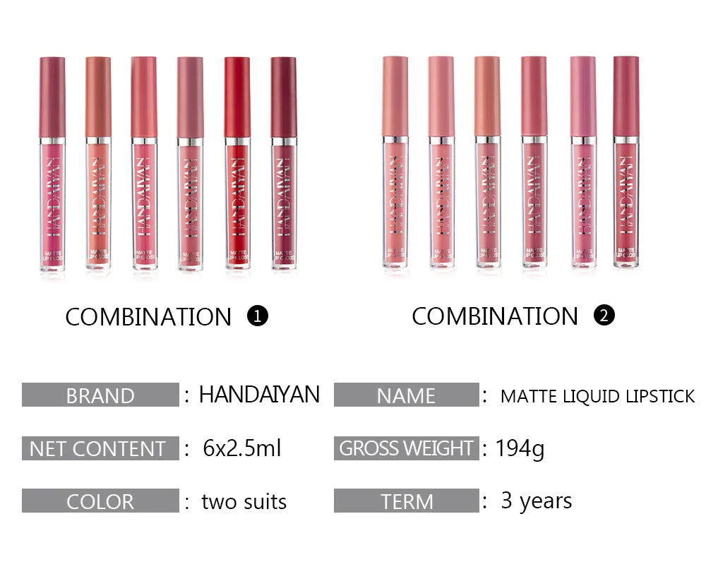HANDAIYAN 6PCS Matte Lipstick Set – Long Lasting Waterproof
