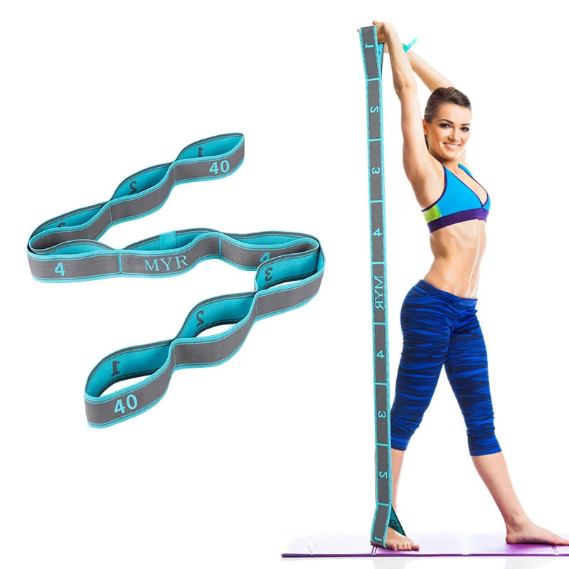 Elastic Yoga Stretching Strap with Loops – Flexibility Band