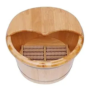 Wooden Foot Tub with Massager & Lid