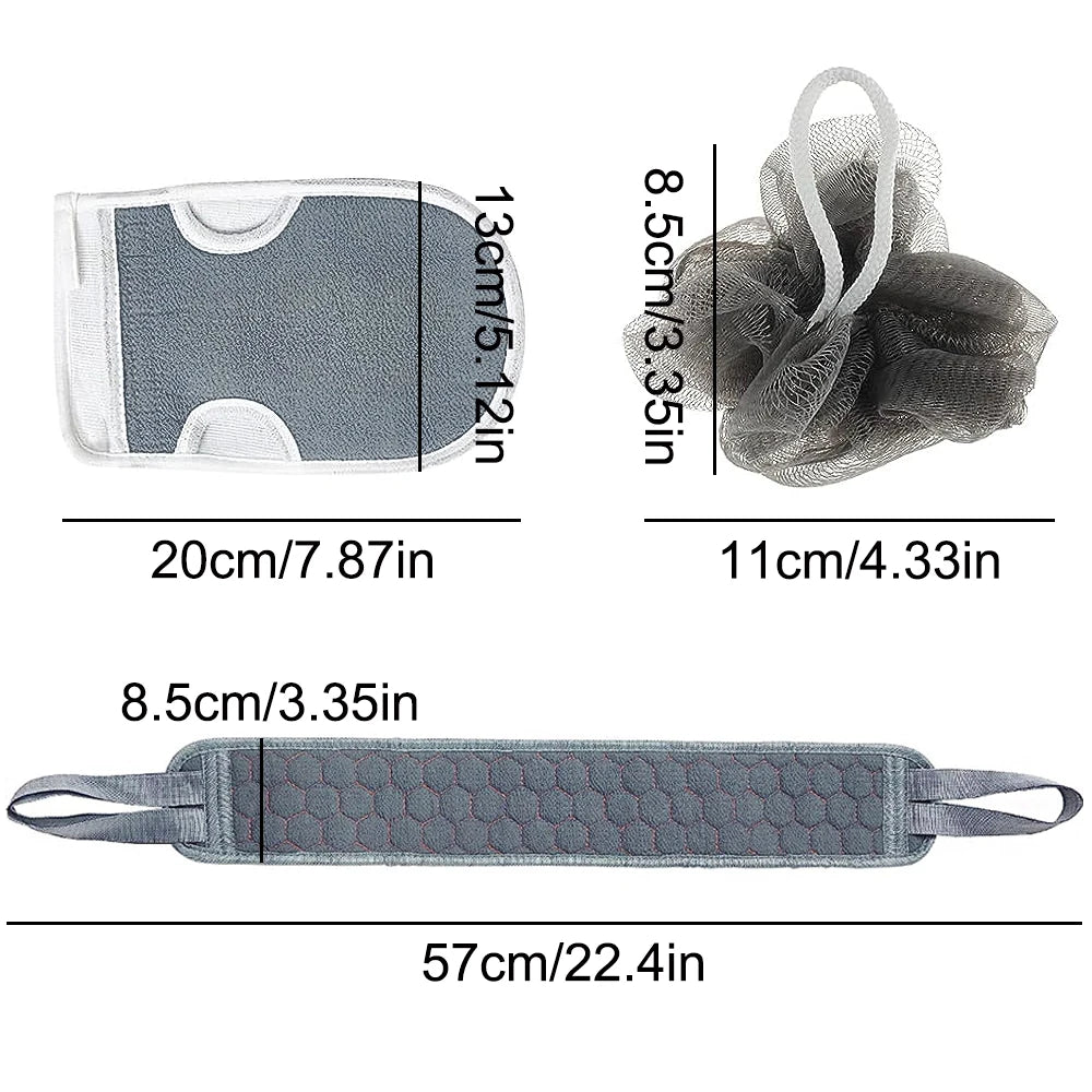 3Pcs Body Scrubber Set – Back Scrubber & Bath Tools