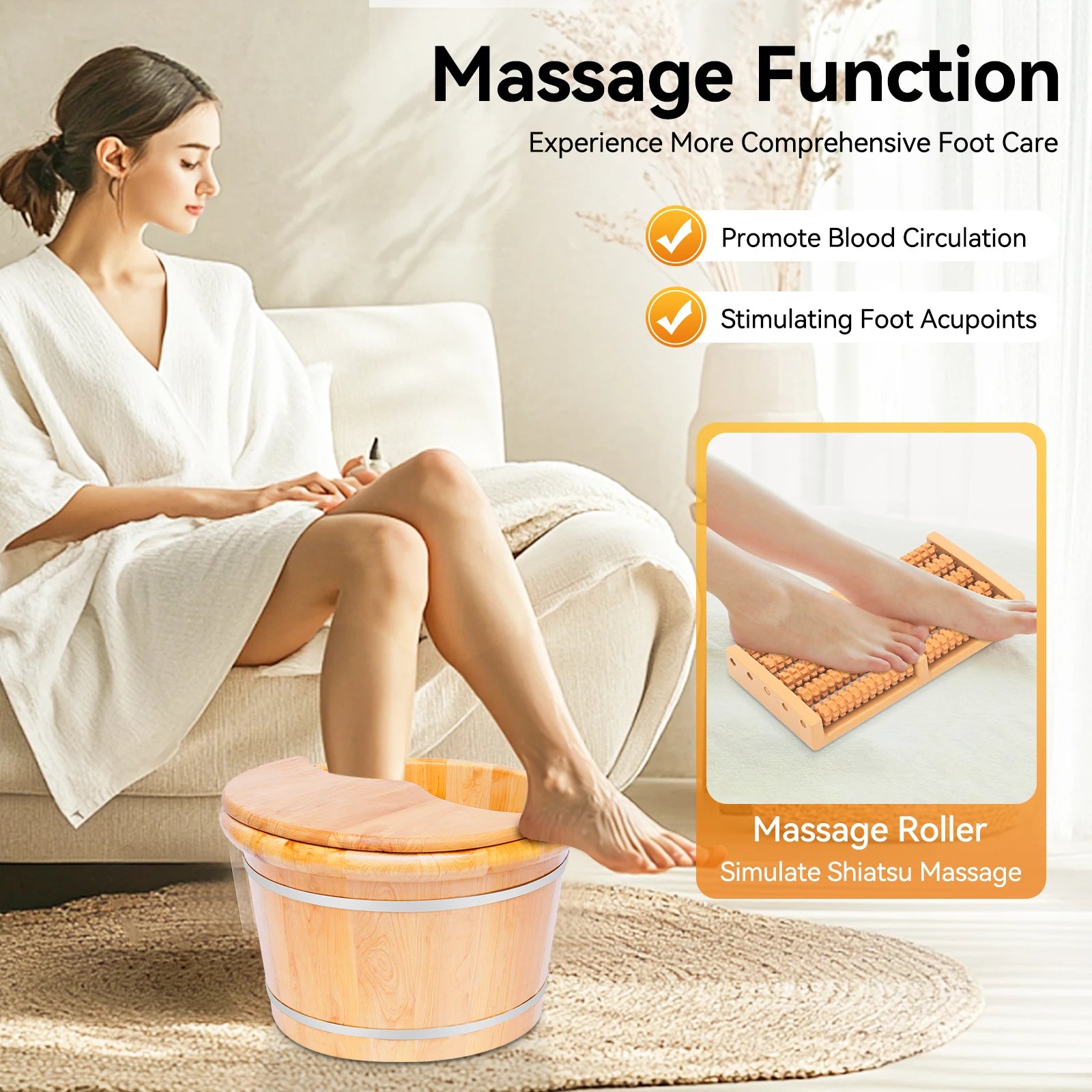 Wooden Foot Tub with Massager & Lid
