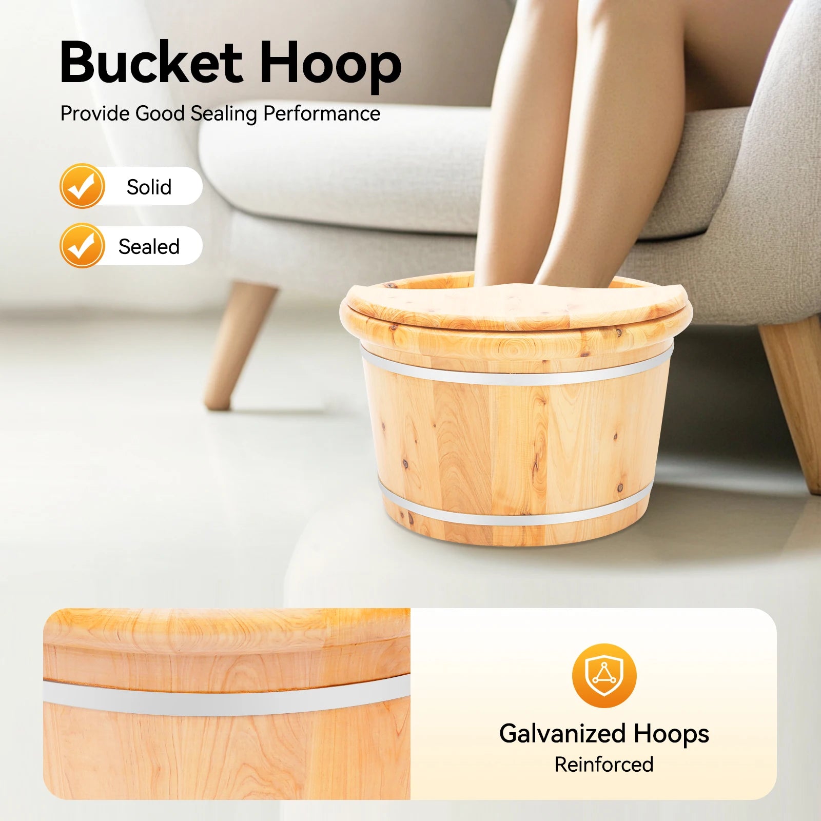 Wooden Foot Tub with Massager & Lid