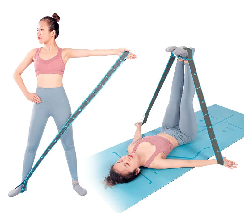 Elastic Yoga Stretching Strap with Loops – Flexibility Band