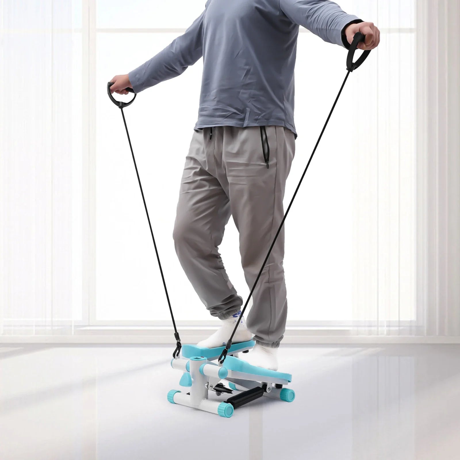 Portable Mini Fitness Stepper with Resistance Bands – Blue